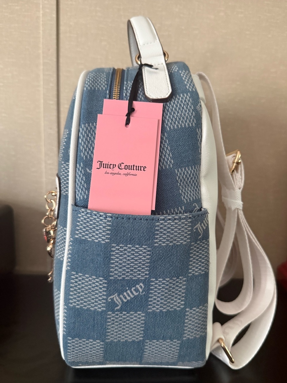 •Miss Independent• Juicy Couture Mini Backpack Blue Denim Checkered - Picture 4 of 6